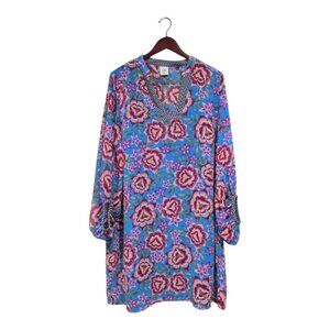 CABi Dress Primrose Chiffon Long Balloon Sleeve Floral Blue Slip Sz L (NO BELT)